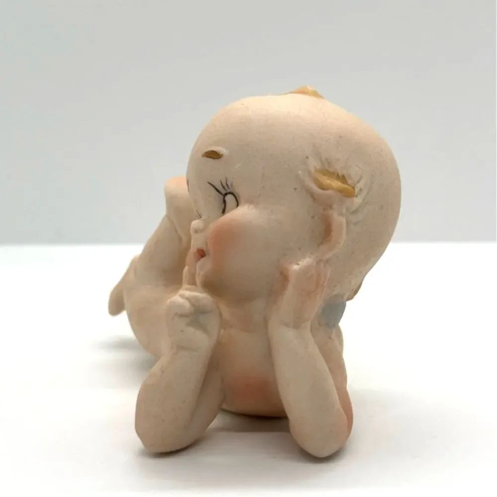 Vintage 1960's Lefton Kewpie Doll, Laying on Tummy, Bisque Figurines